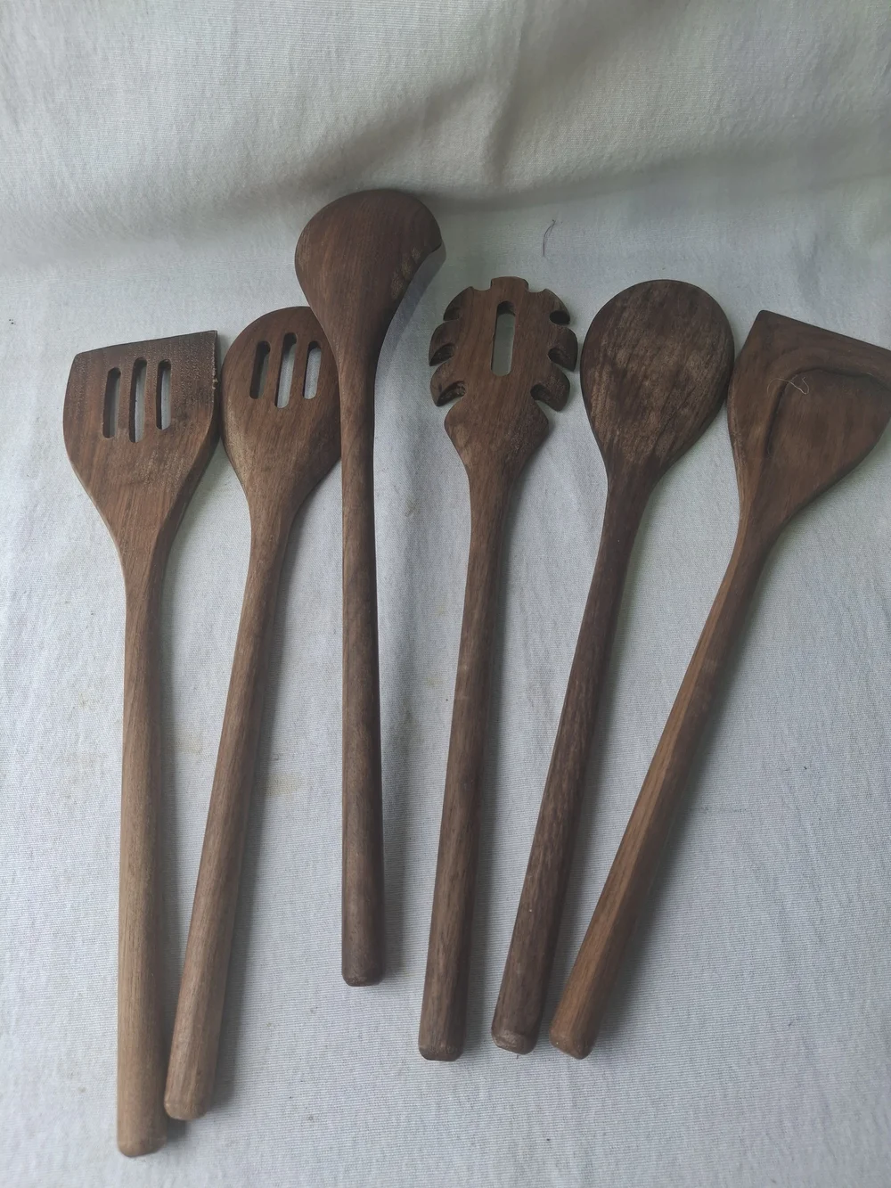 Wooden Kitchen Utensil 6 Pc Set - Dark Brown Cooking Spoons & Spatulas